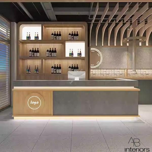 Quầy bar chữ L xám vân gỗ QB002