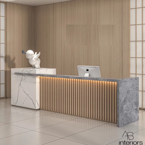 Quầy lễ tân vân đá ốp lam sóng QLT055