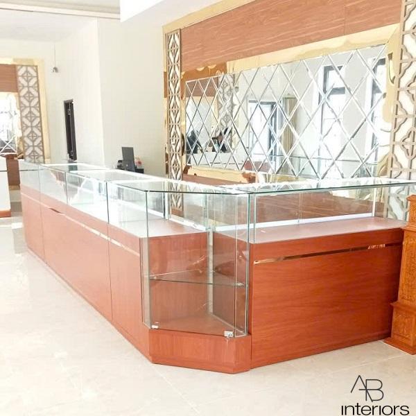 Tủ trưng bày trang sức chữ L 4m x 1m6 giá rẻ TTB081