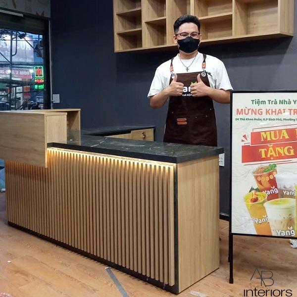 Quầy bar chữ L 2m x 1m6 lam sóng QB050