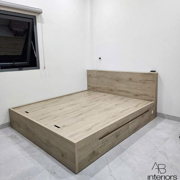 Giường ngủ 2 ngăn kéo màu vân sồi GN012