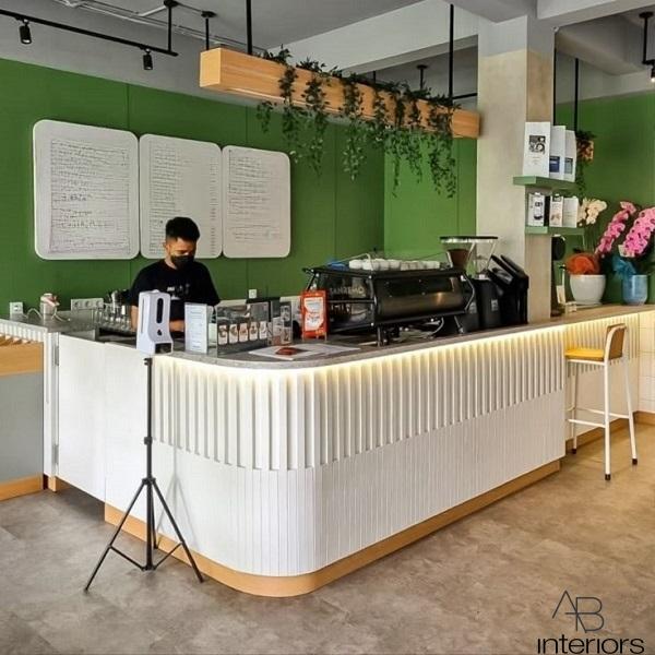 Quầy pha chế chữ L mặt đá sang trọng QB051