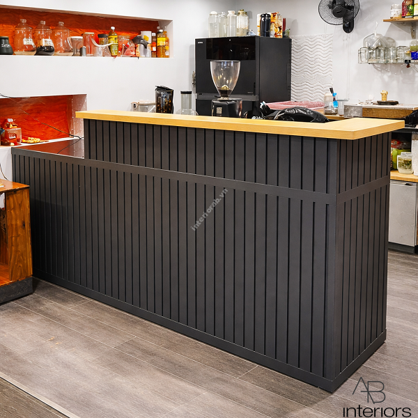 Quầy bar chữ L lam sóng gỗ QB063