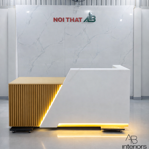 Quầy lễ tân 2m ốp lam sóng QLT096